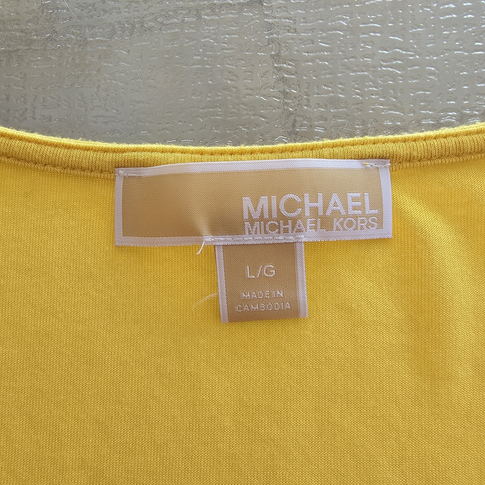 Michael Kors yellow layered chiffon tunic | chic minimalist resort top L - Picture 7 of 10